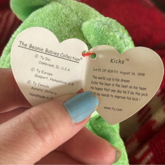 Vintage Ty Beanie Baby Kicks the Green Soccer Bear Babies Retired - Picture 5 of 5